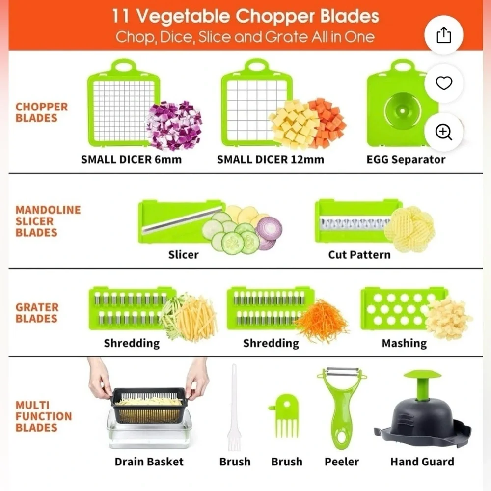 Vegetable/fruit Chopper lot of 14 pieces kitchen gadget cuts/chops/slices/dices